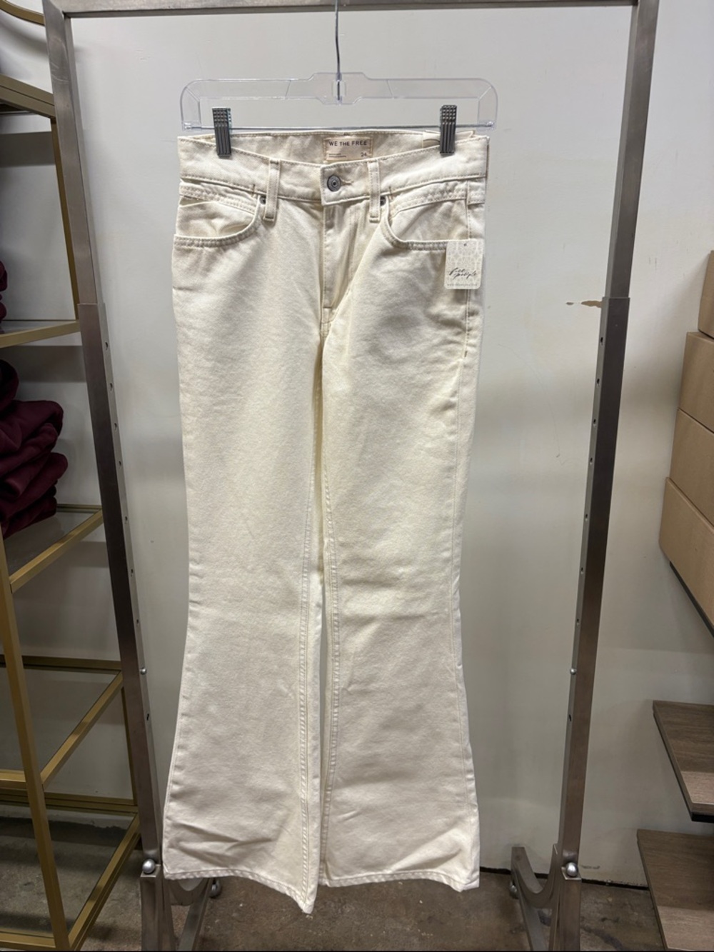 Free People Cream High-Rise Wide Leg Jeans